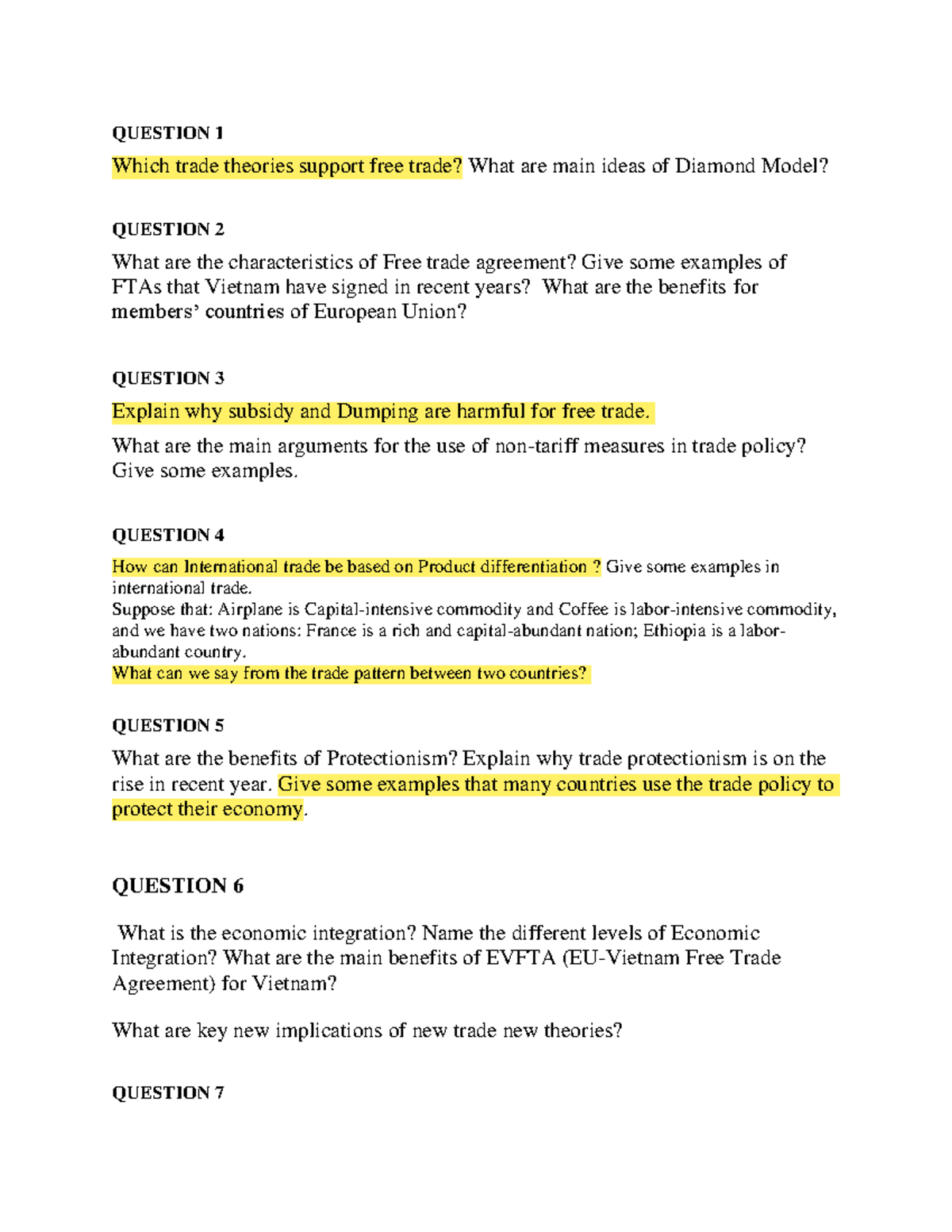 IE Review- Questions-1 - QUESTION 1 Which trade theories support free ...