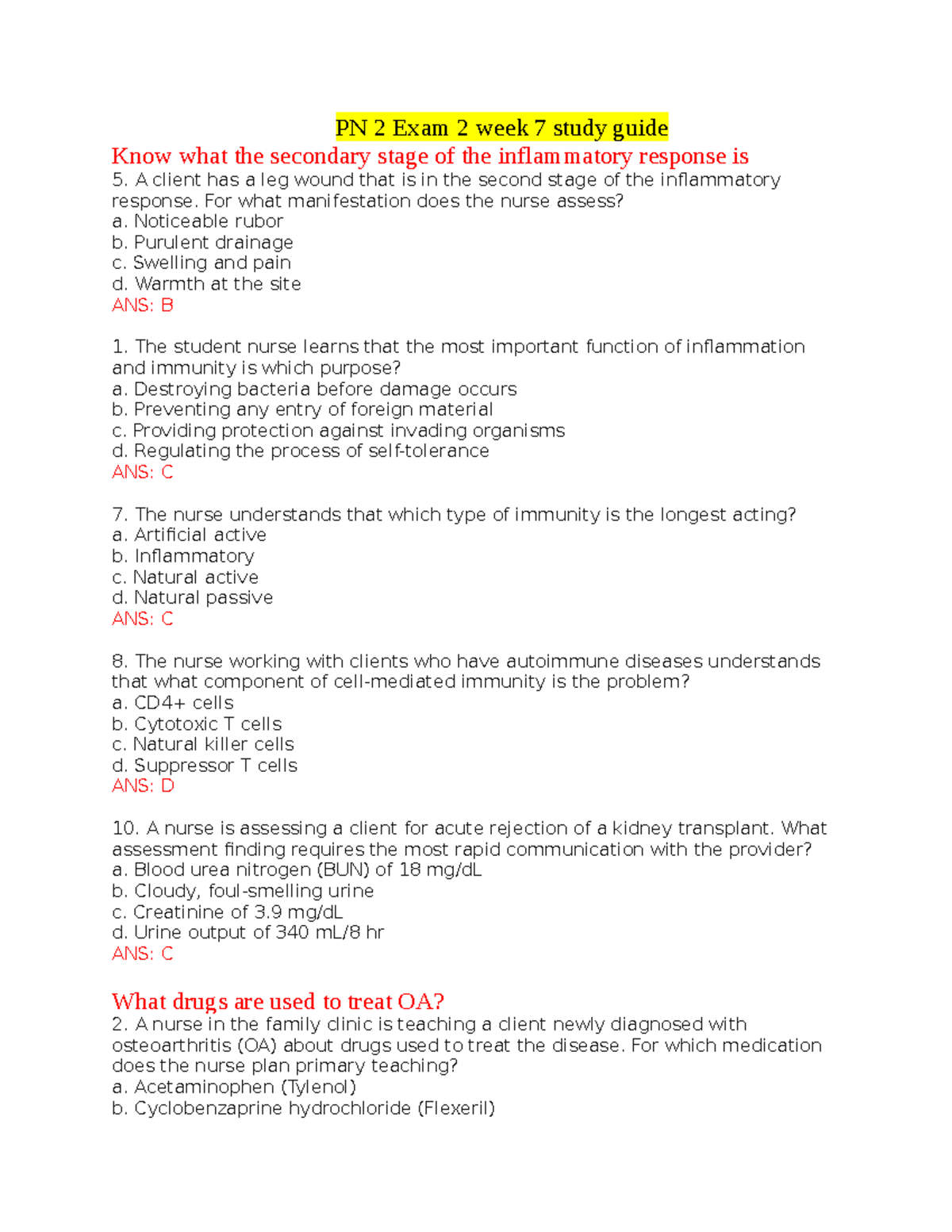 Pharmacology Nursing 2 Exam 2 week 7 study guide - PN 2 Exam 2 week 7 ...