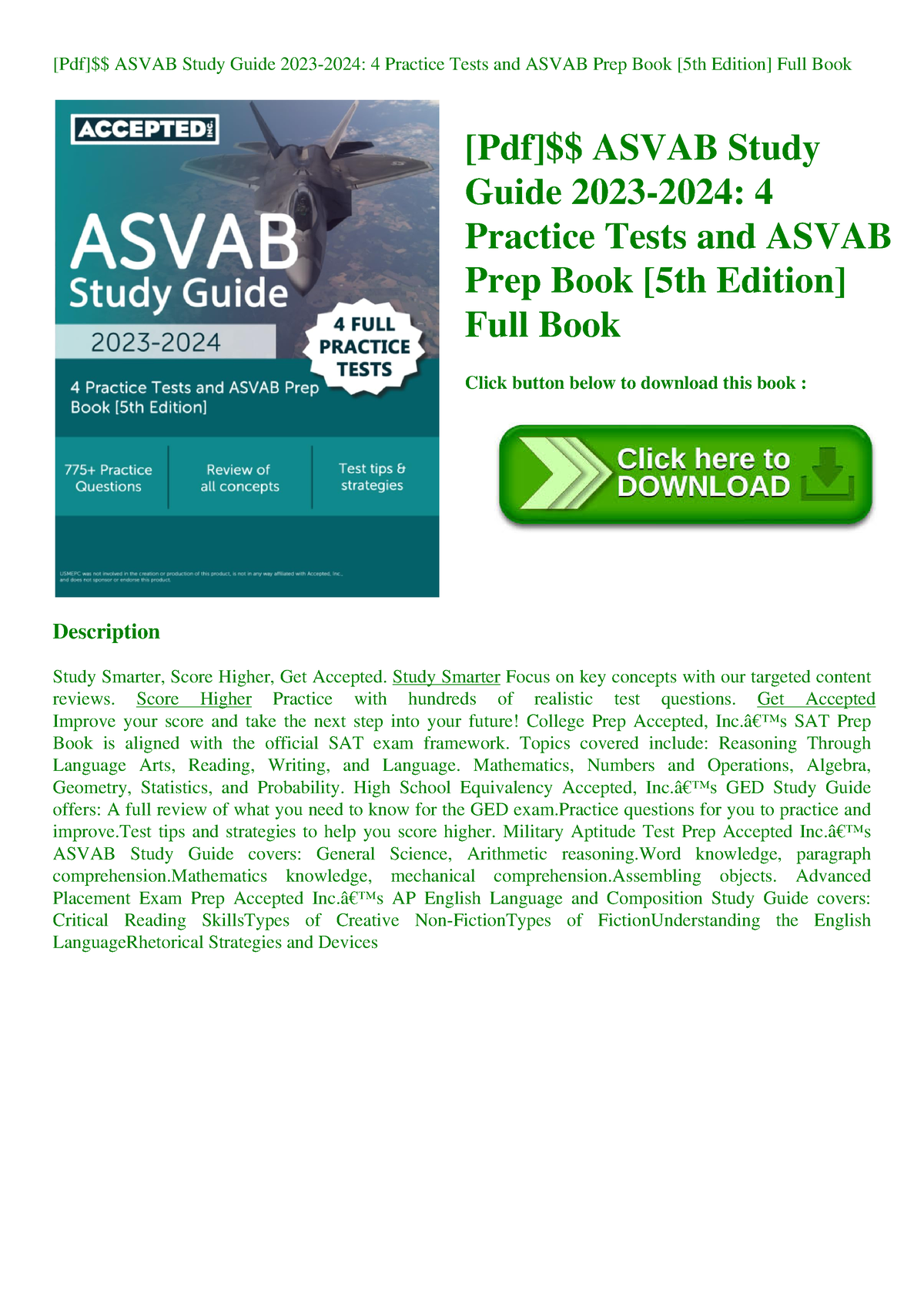[Pdf] Asvab Study Guide 20232024 4 Practice Tests and Asvab Prep