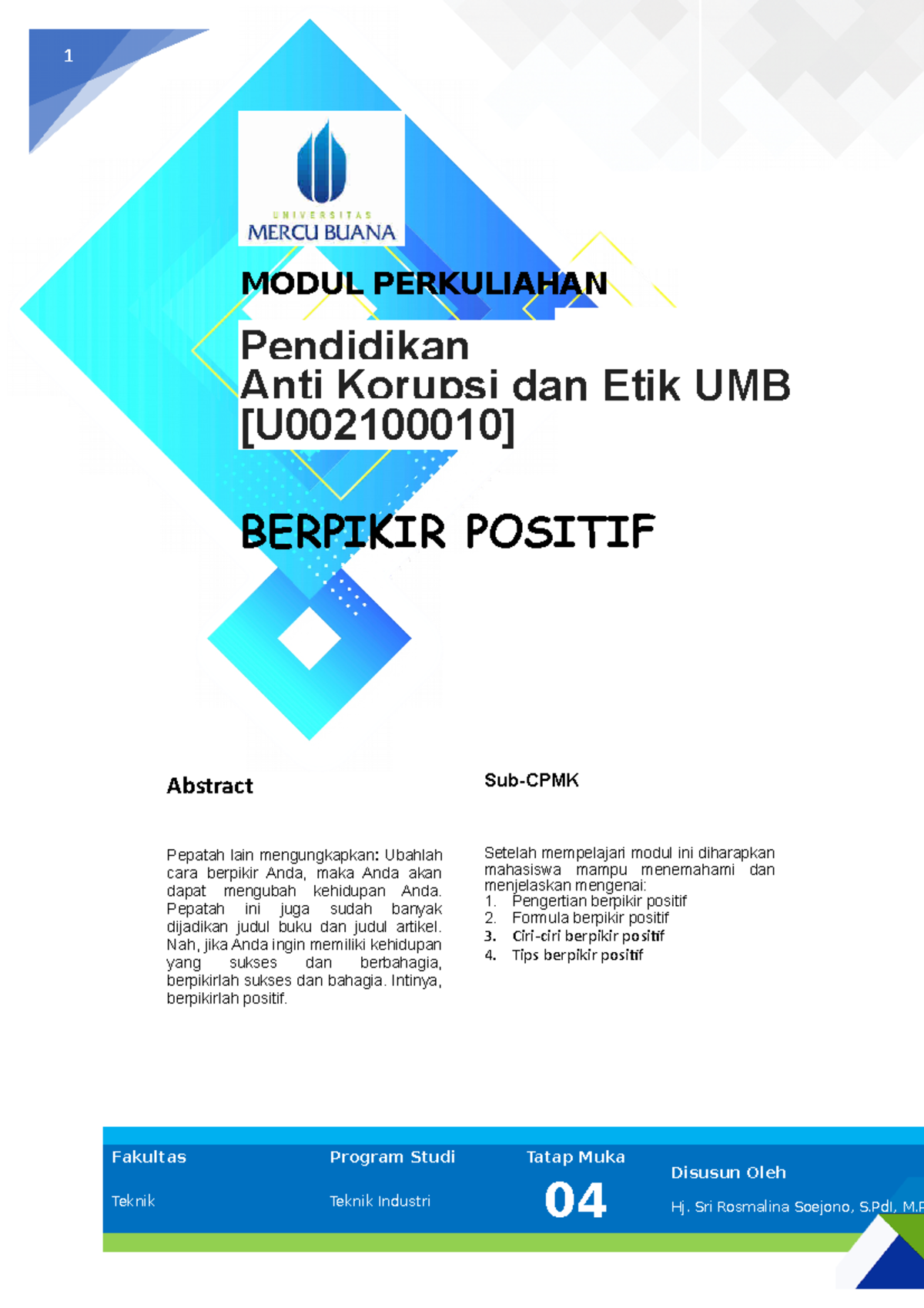 Modul Pendidikan Anti Korupsi Dan Etik UMB [TM4] - 1 MODUL PERKULIAHAN ...