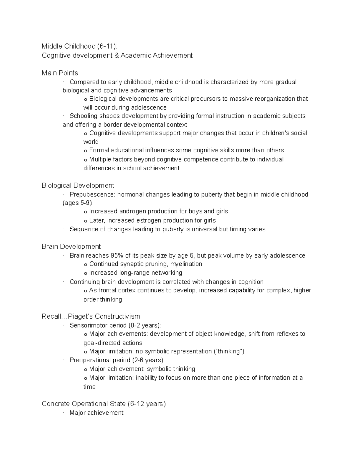 Quiz 1 child psych - Middle Childhood (6-11): Cognitive development ...