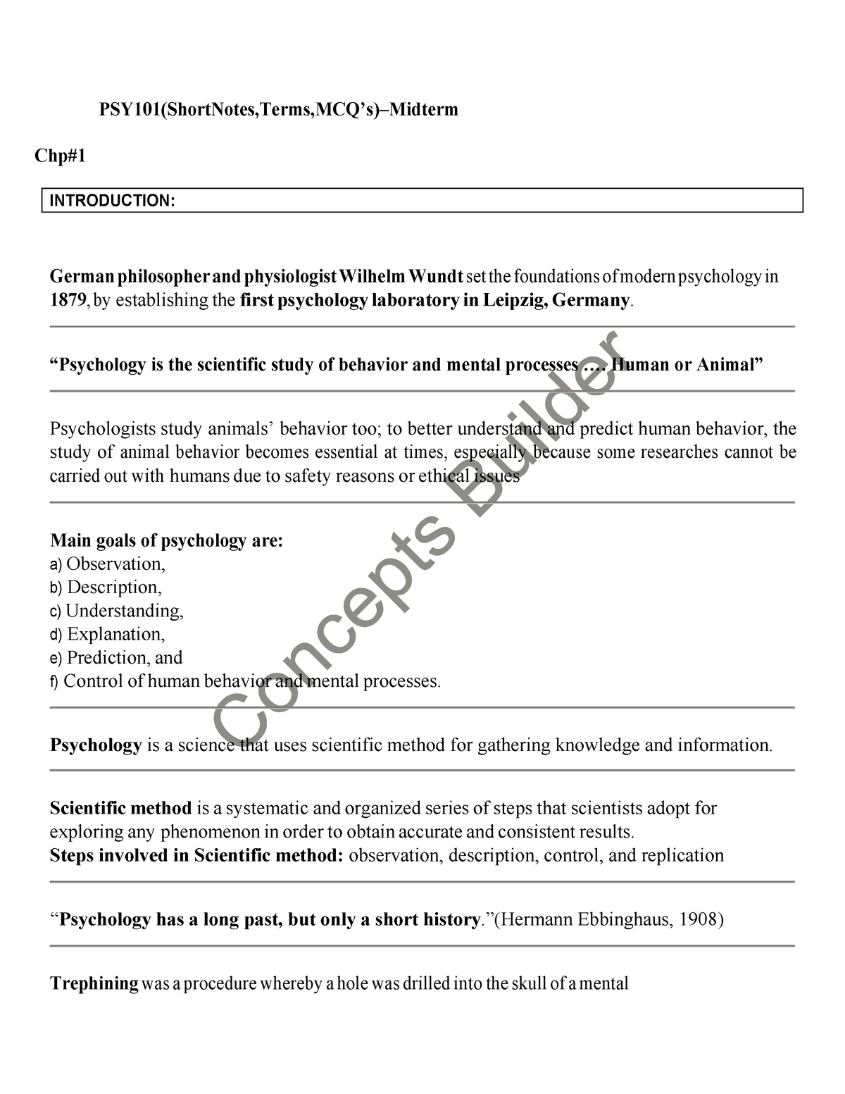 Mid Term Psy101 Notes - INTRODUCTION: PSY101(ShortNotes,Terms,MCQ’s ...