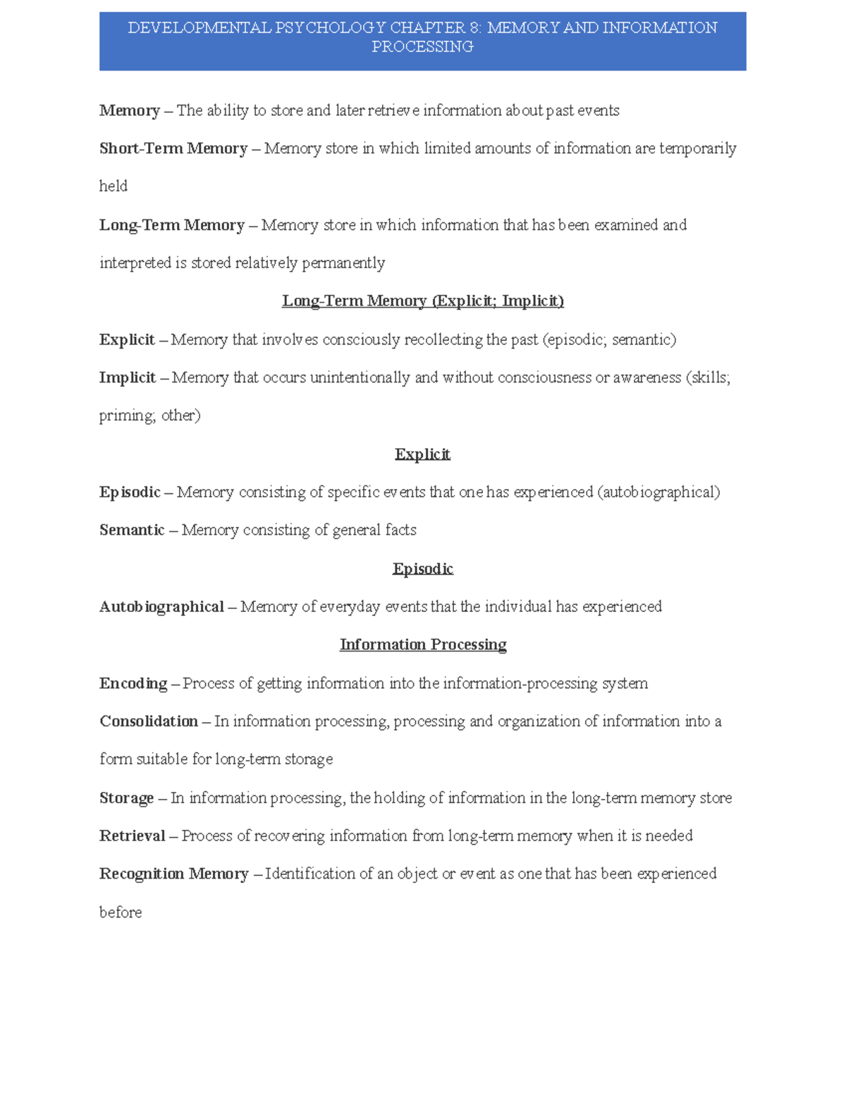 MindTap Chapter 8 Terms to Know - DEVELOPMENTAL PSYCHOLOGY CHAPTER 8 ...