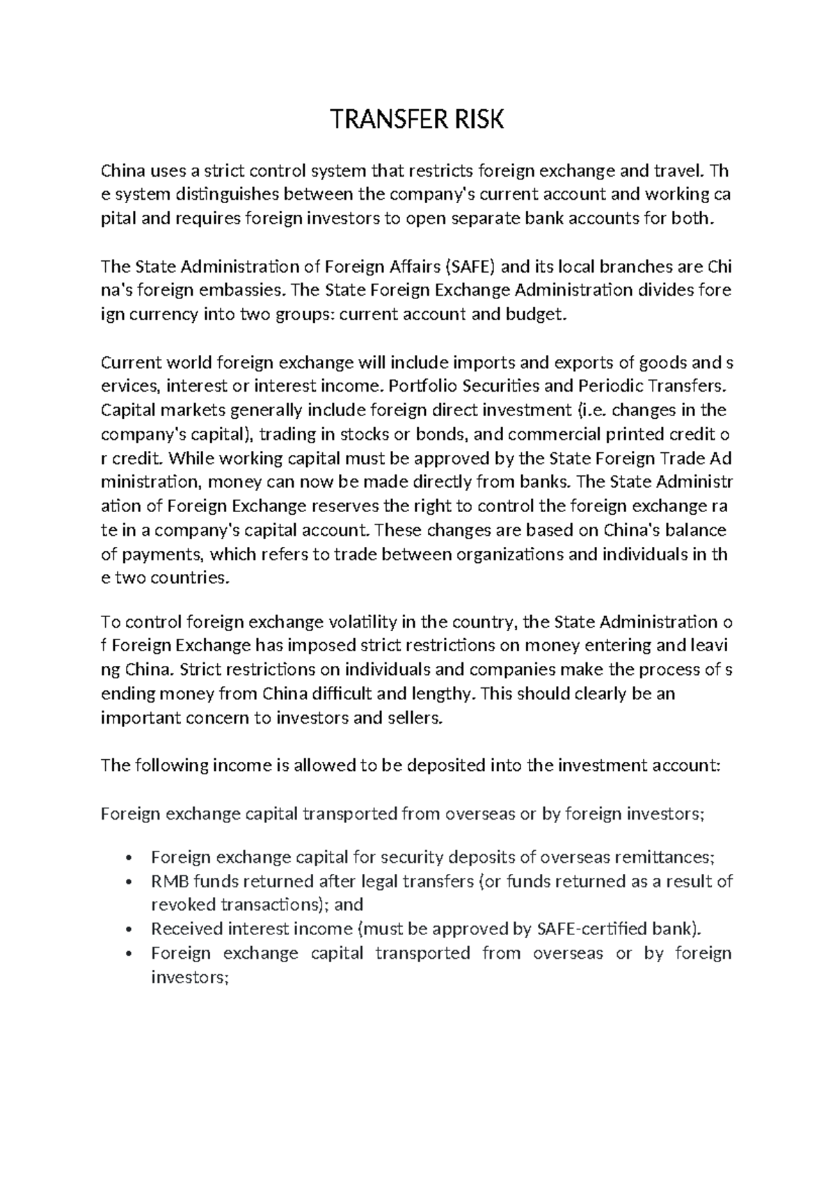 Transfer RISK in banking sector , how to escape - TRANSFER RISK China ...