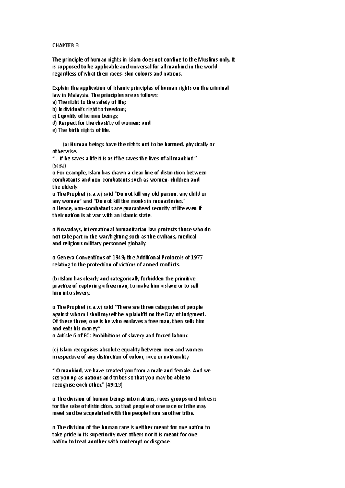 Law and society - CHAPTER 3 The principle of human rights in Islam does ...