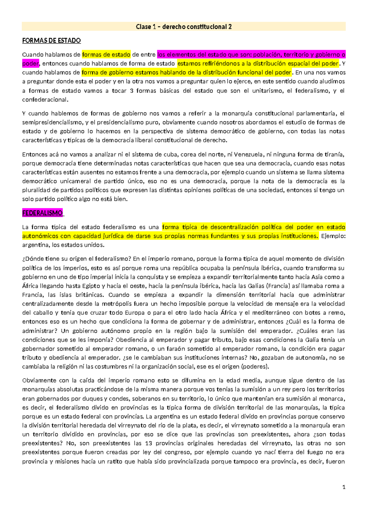 Clase 1 consti 2 - Clase 1 – derecho constitucional 2 FORMAS DE ESTADO ...