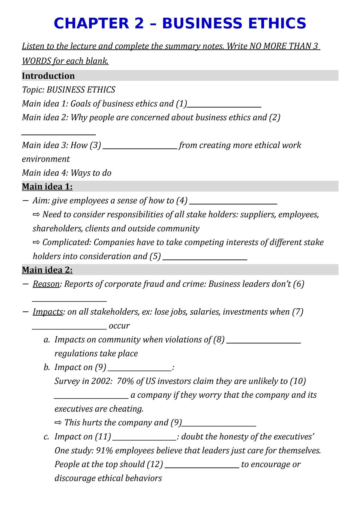 Unit 2 - Business Ethics Summary Notes - CHAPTER 2 – BUSINESS ETHICS ...