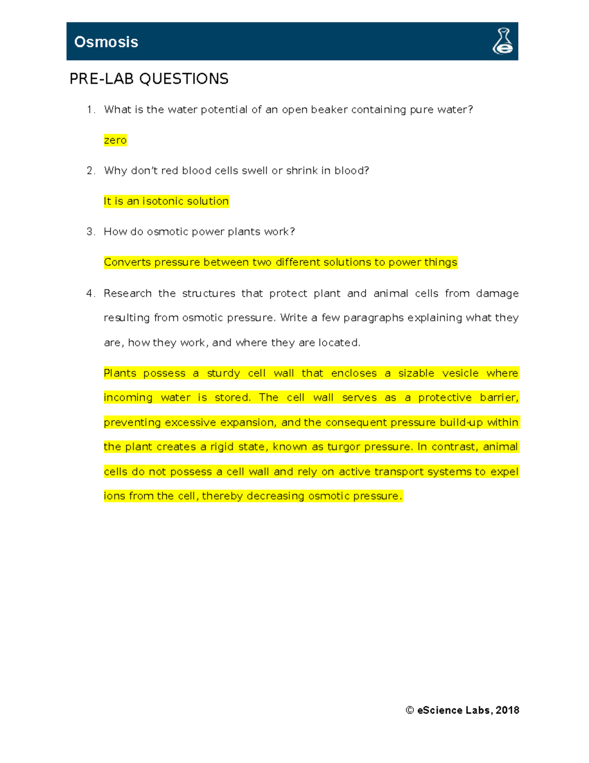 Bio 111 lab 6 - lab - PRE-LAB QUESTIONS What is the water potential of ...