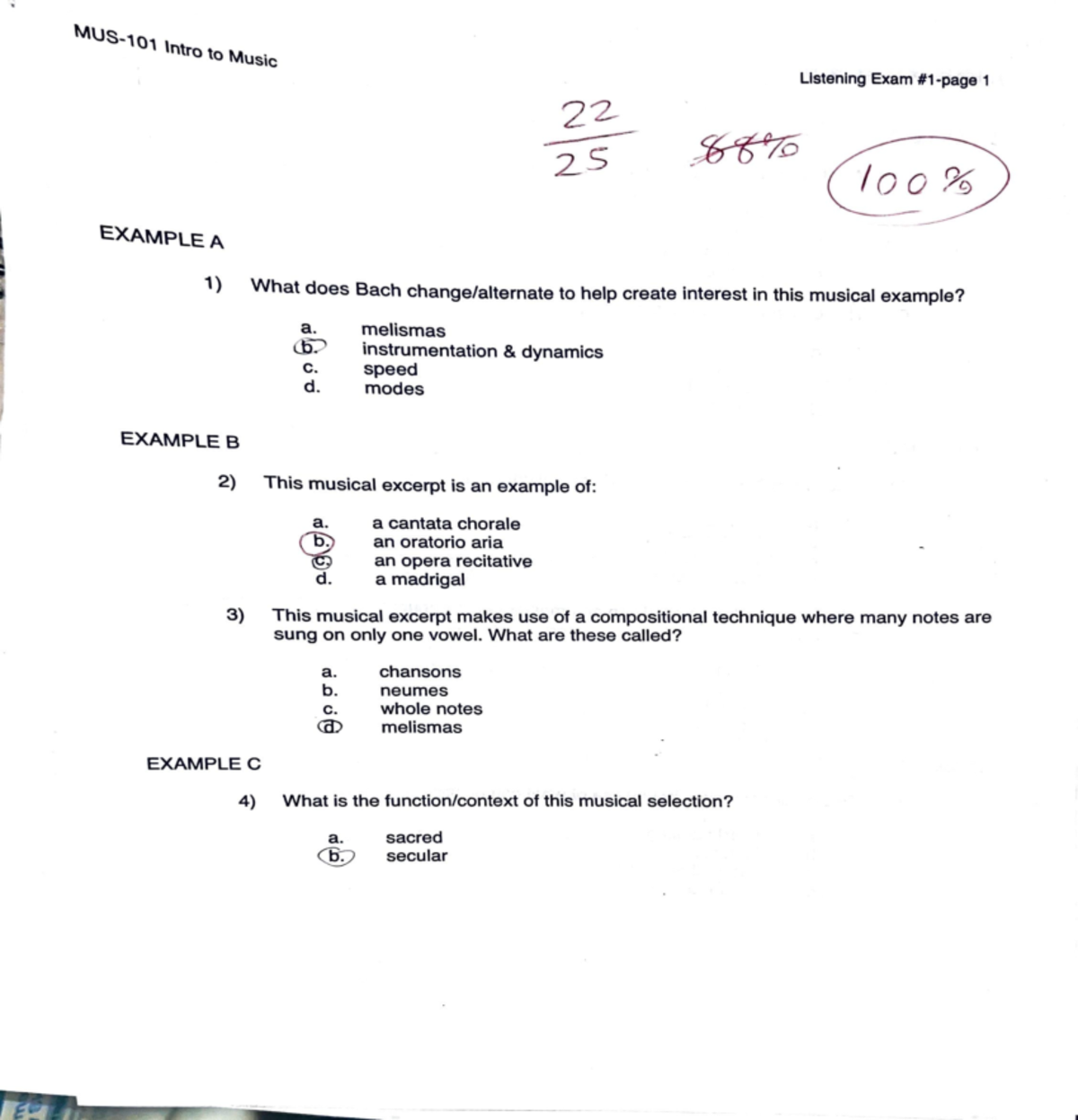 Music 101 Exam 1 - Mus-101 , Ntro To Music Listening Exam #1-page 1 ...