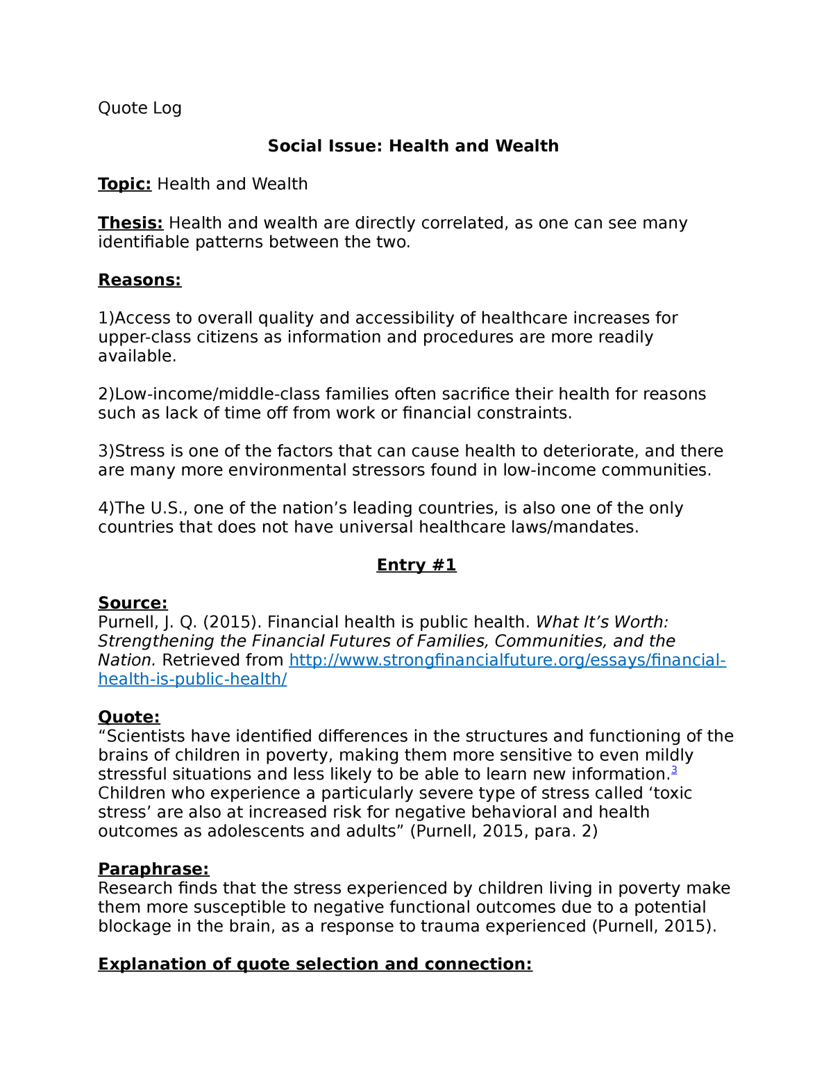 health and wealth thesis statement