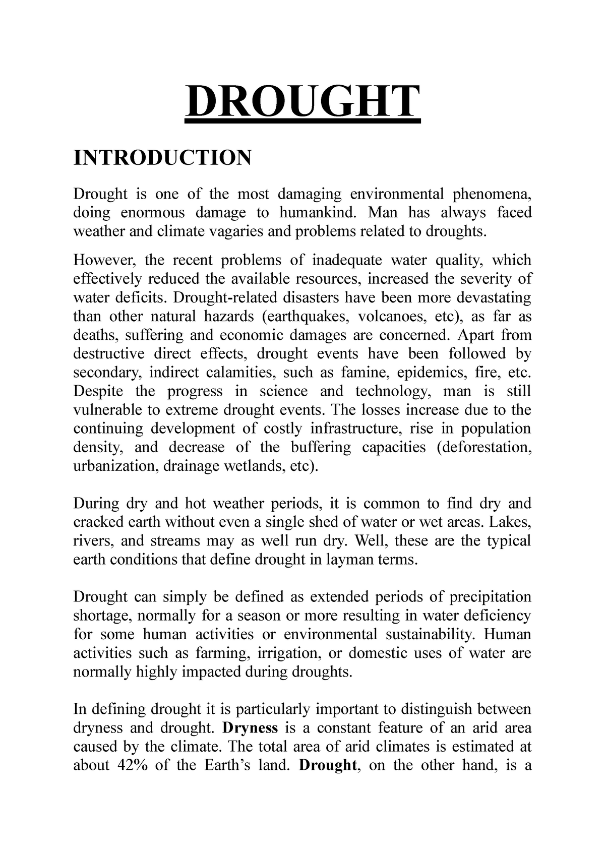 essay on drought class 10