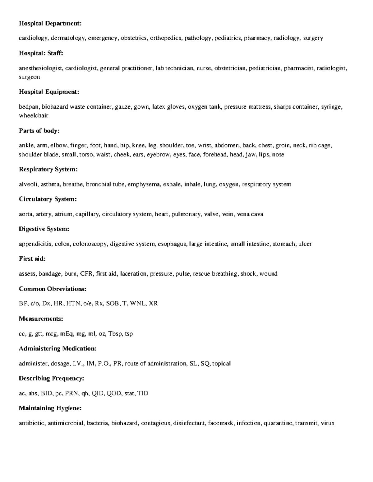 Medical tiếng Anh chuyên ngành dược kèm theo bài giảng giải phẫu sinh