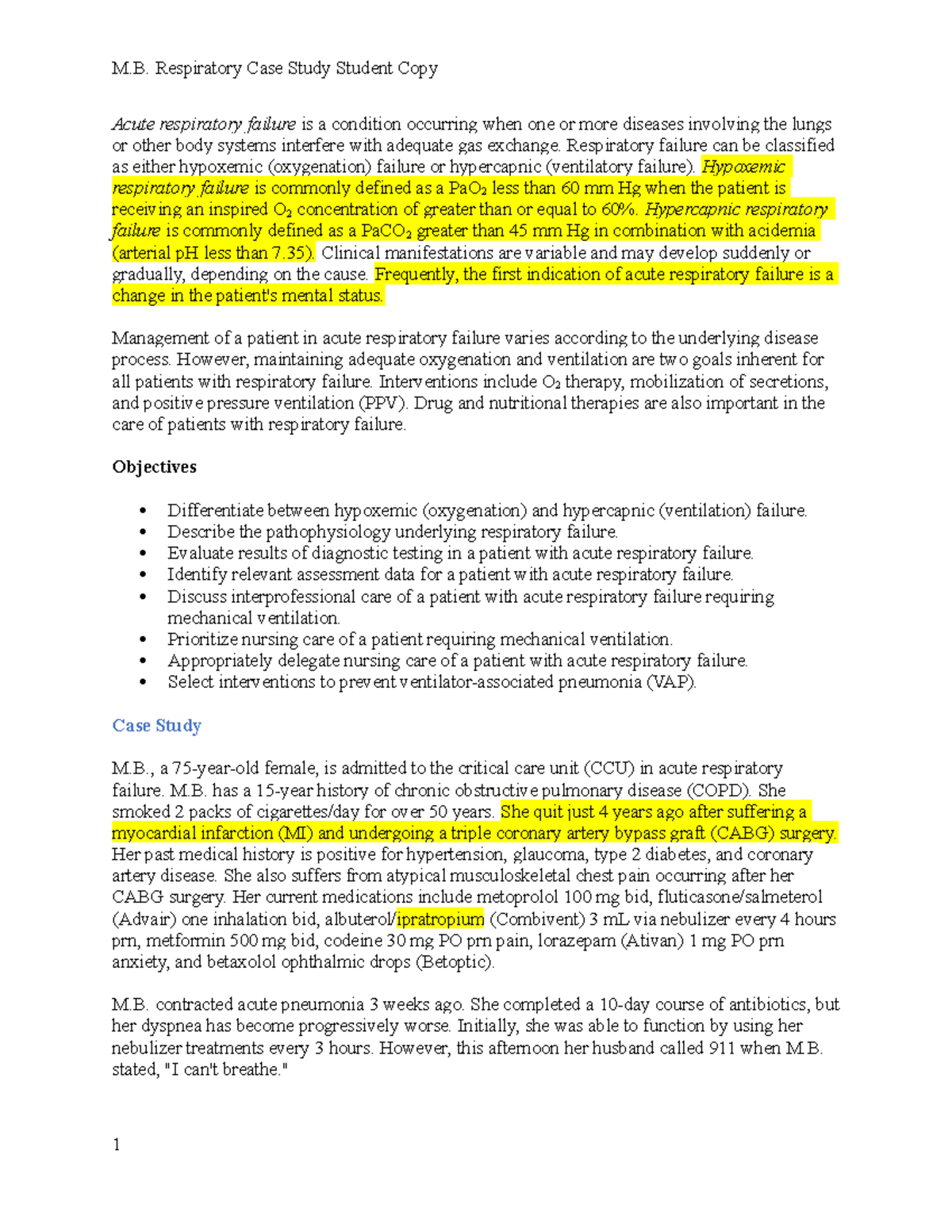 Week 3 Case Study - Acute Respiratory Failure Is A Condition Occurring ...