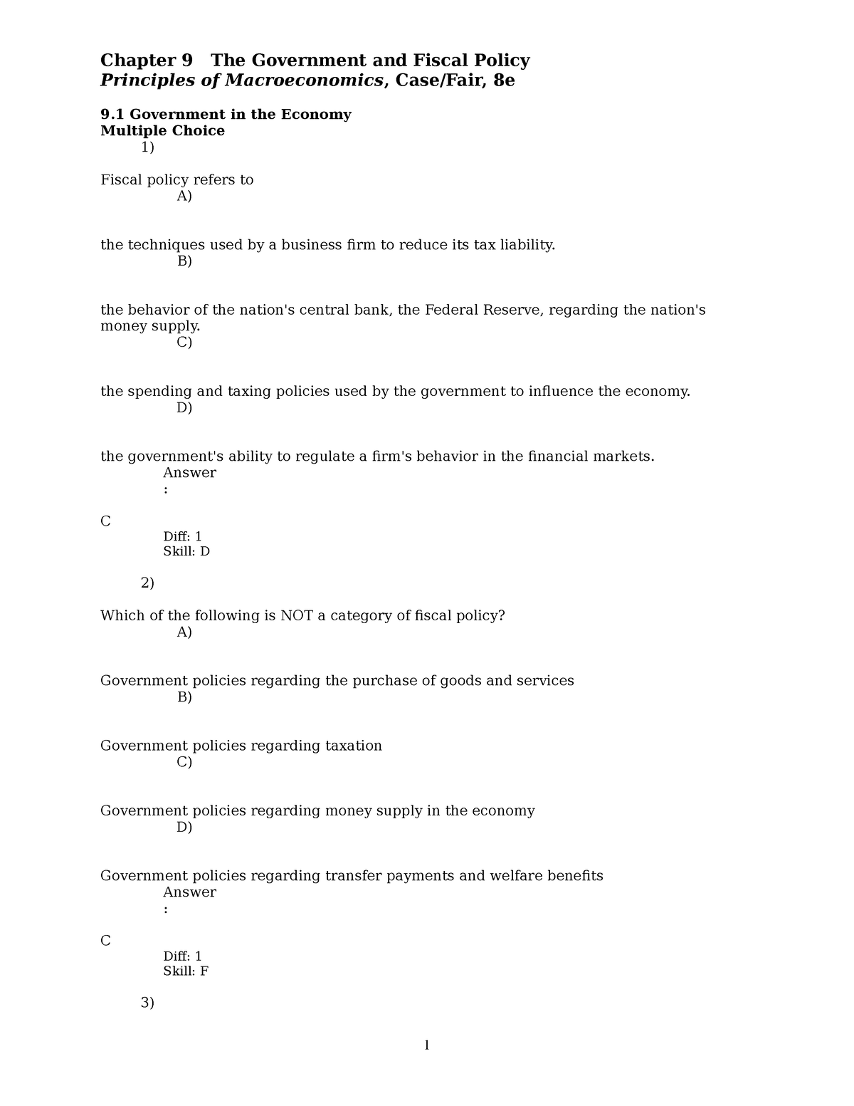 Problems Chapter 9 Government And Fiscal Policy 8th Edition Wsol Fall08 ...