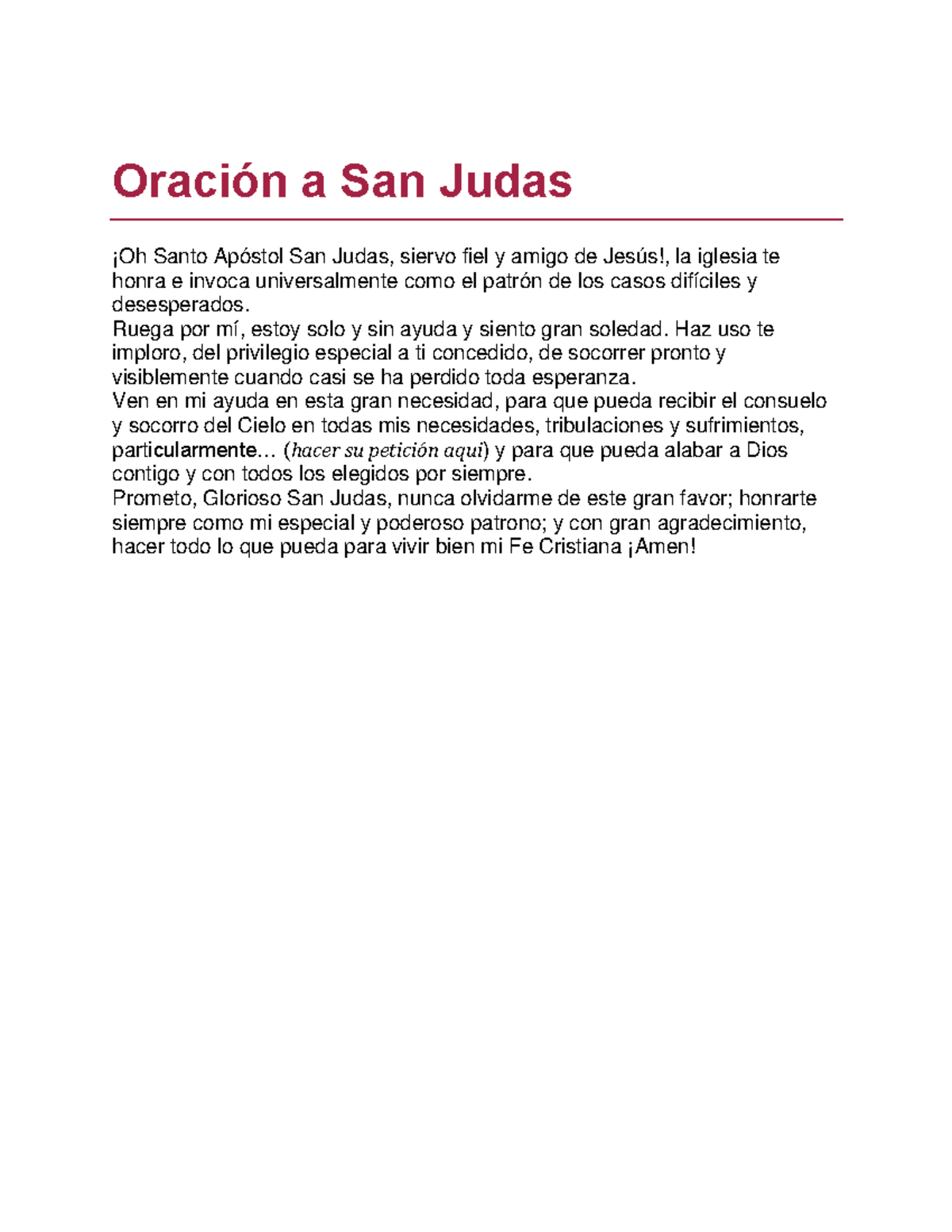PrayertoSaintJude spanish Oración a San Judas ¡Oh Santo Apóstol San Judas, siervo fiel y