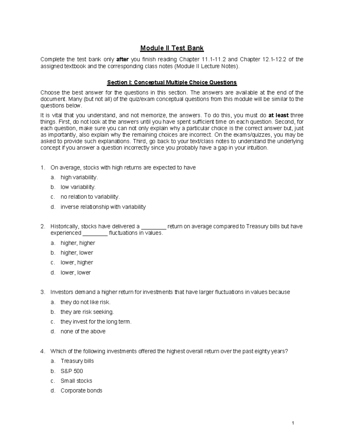 Module II Assignment copy - Module II Test Bank Complete the test bank ...