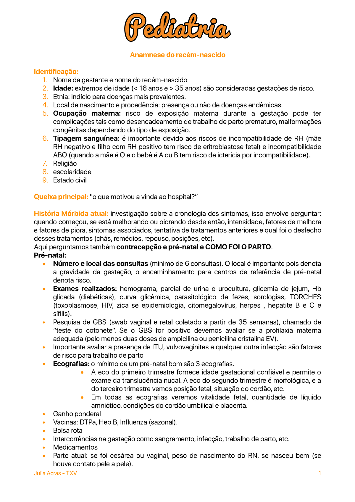 Anamnese e Exame Físico do Neonato - Apostila de exame físico do  recém-nascido