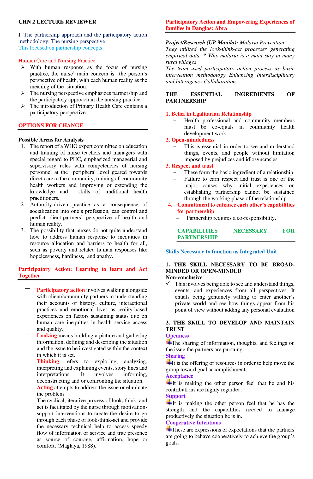 CHN 2 Lecture Reviewer 1 5 - CHN 2 LECTURE REVIEWER I. The Partnership ...