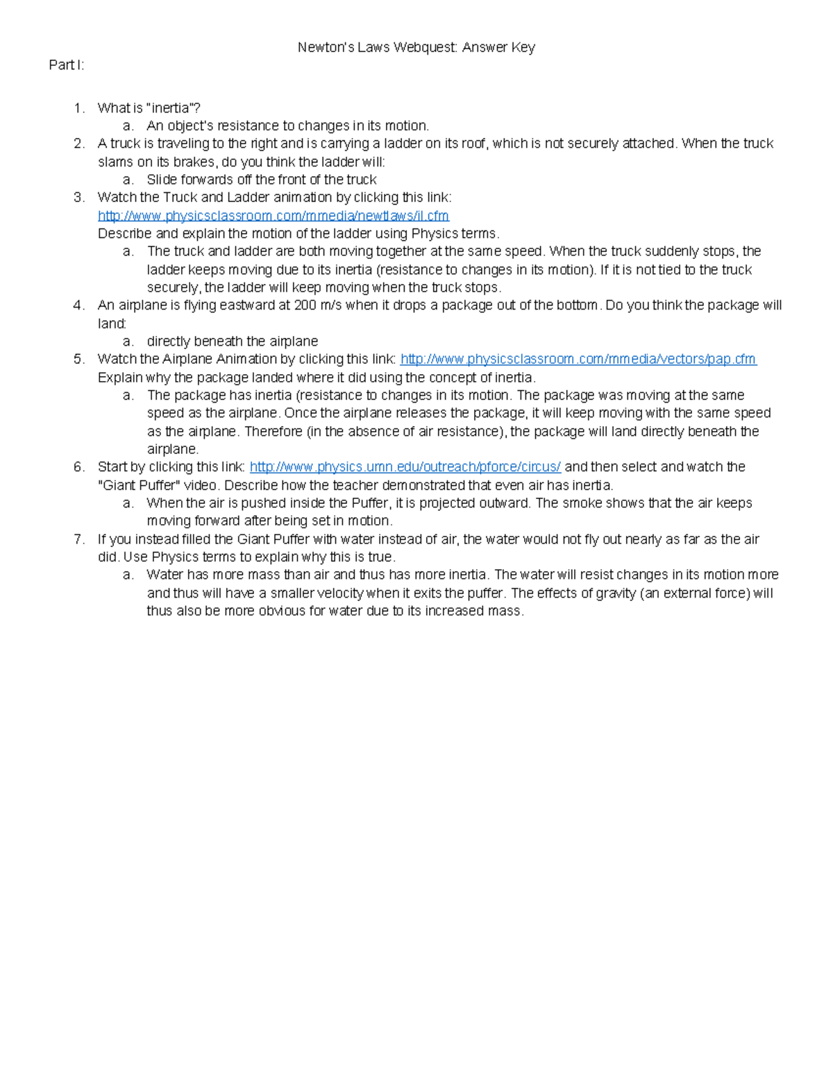 Newtons laws webquest answer keys - Newton’s Laws Webquest: Answer Key ...