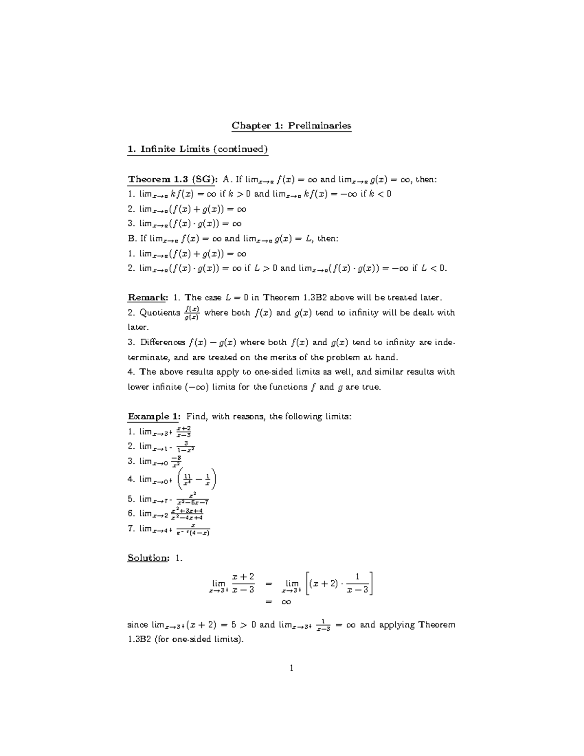 Infinite Limits and Limits at Infinity - Chapter 1: Preliminaries ...