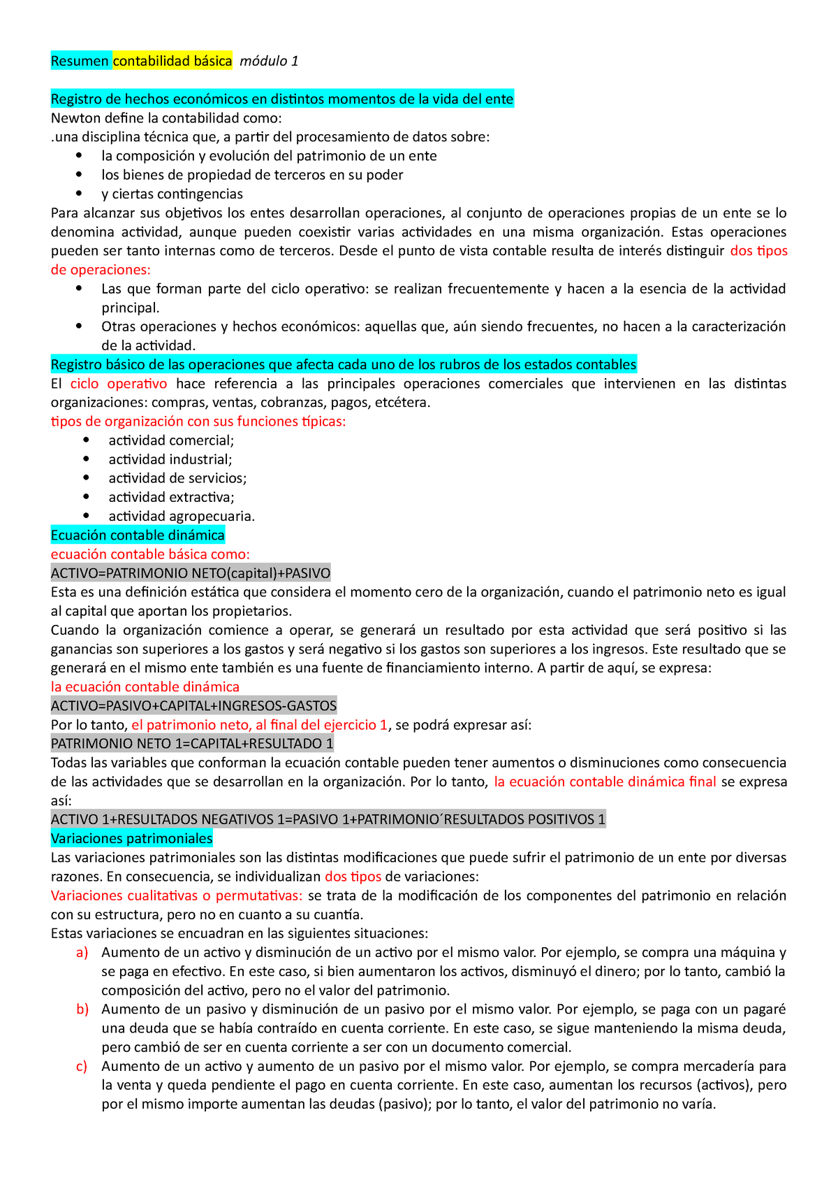 Resumen Contabilidad Básica Mod 1y2 Resumen Contabilidad Básica Módulo 1 Registro De Hechos 4561