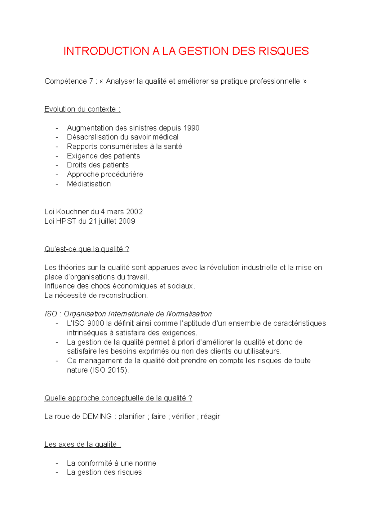 CM - Introduction à la gestion des risques - UE 4 - INTRODUCTION A LA ...
