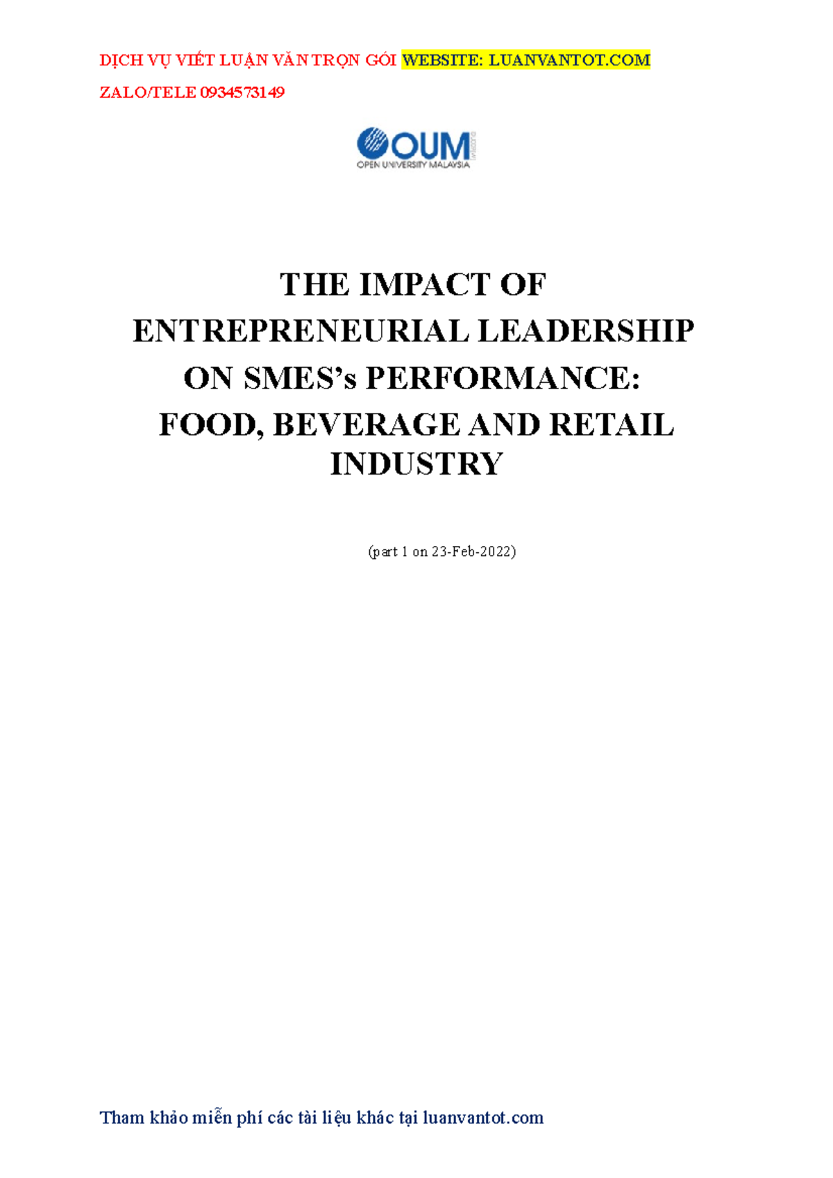 The impact of Entrepreneurial leadership - ZALO/TELE 0934573149 THE ...