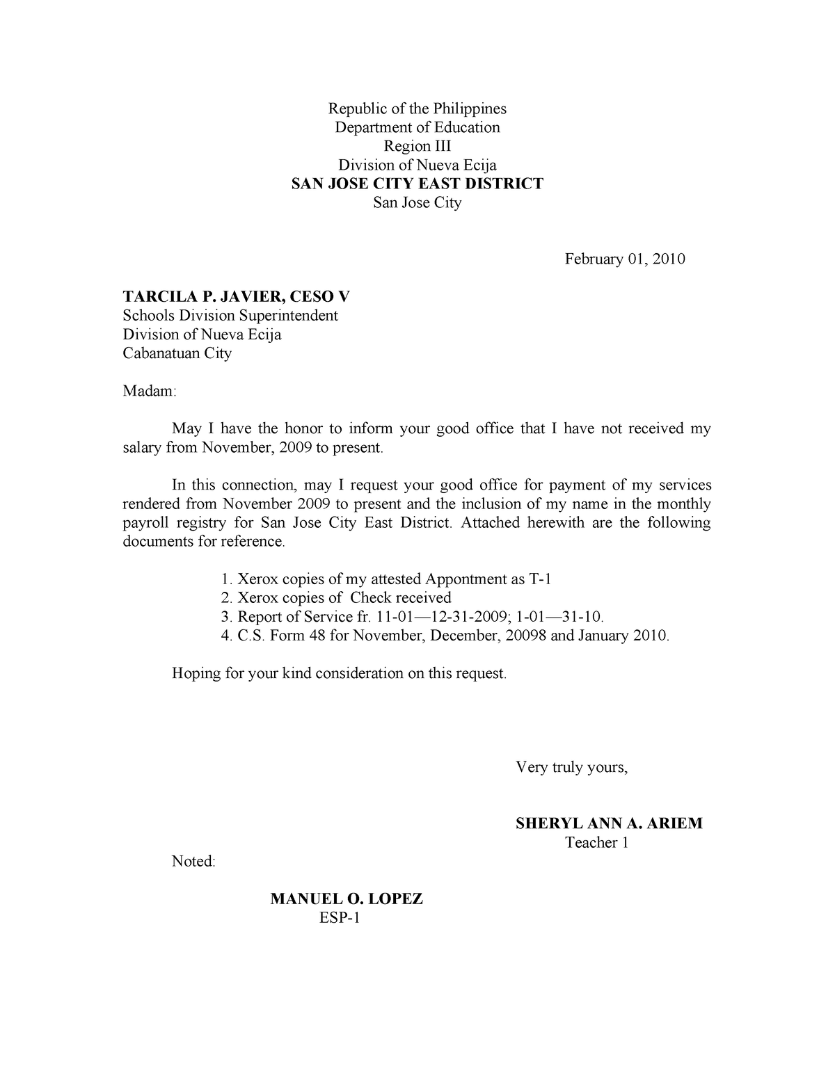 Reqest letter ni ariem - Republic of the Philippines Department of ...