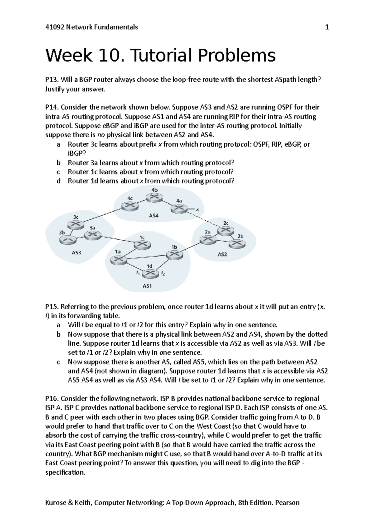 Week10-Tutorial Problem - 41092 Network Fundamentals Week 10. Tutorial ...