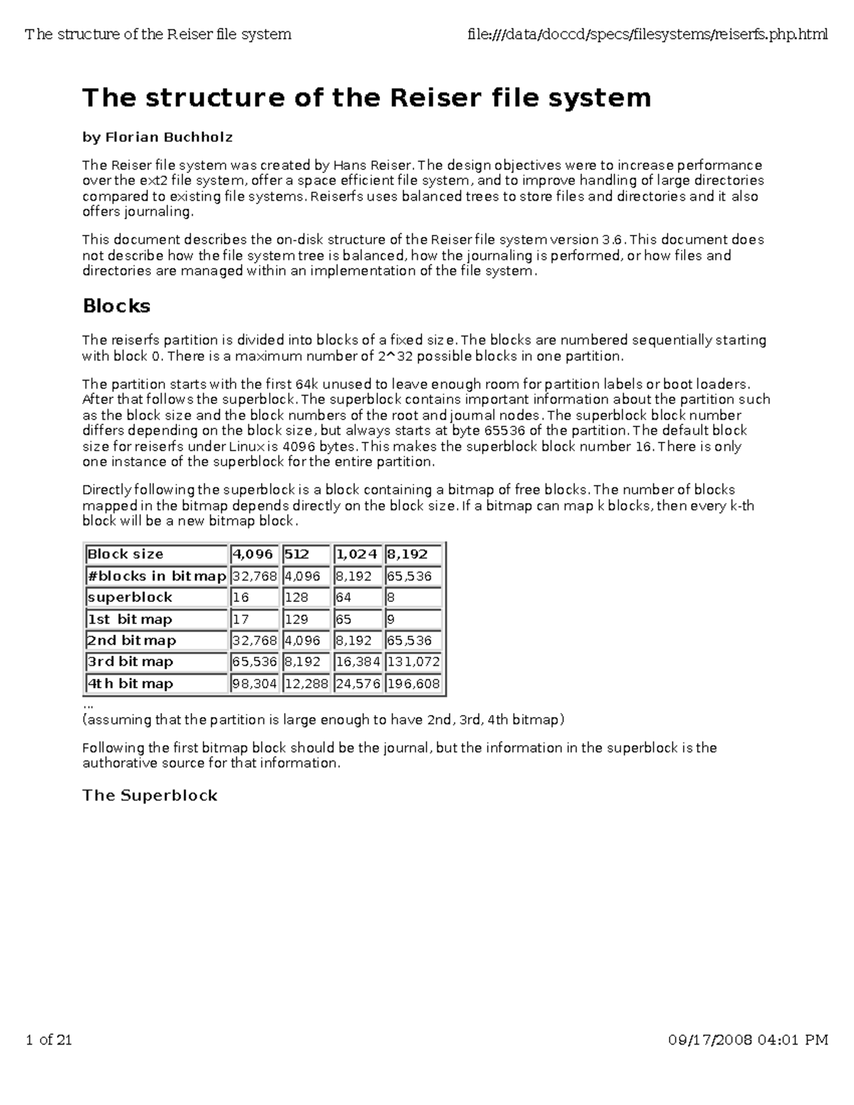Reiserfs - The structure of the Reiser file system - The structure of ...