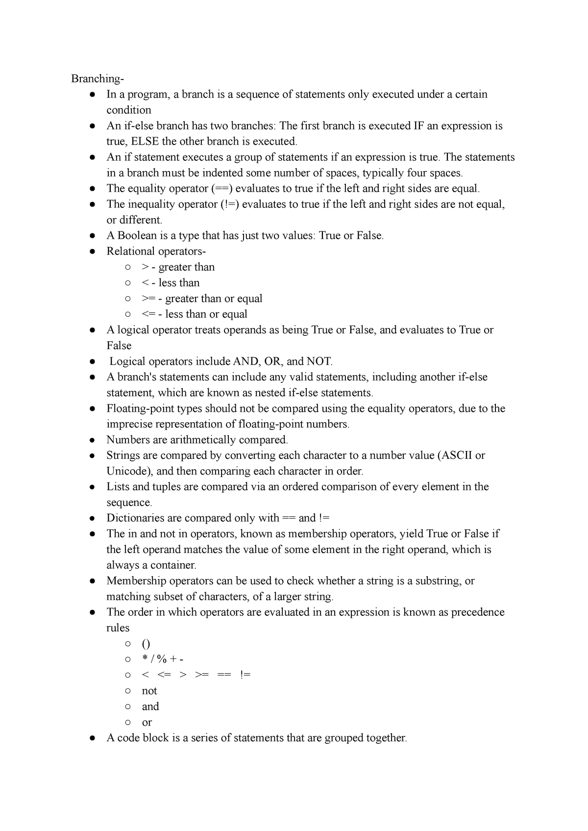 Branching - Chapter notes - Branching- In a program, a branch is a ...