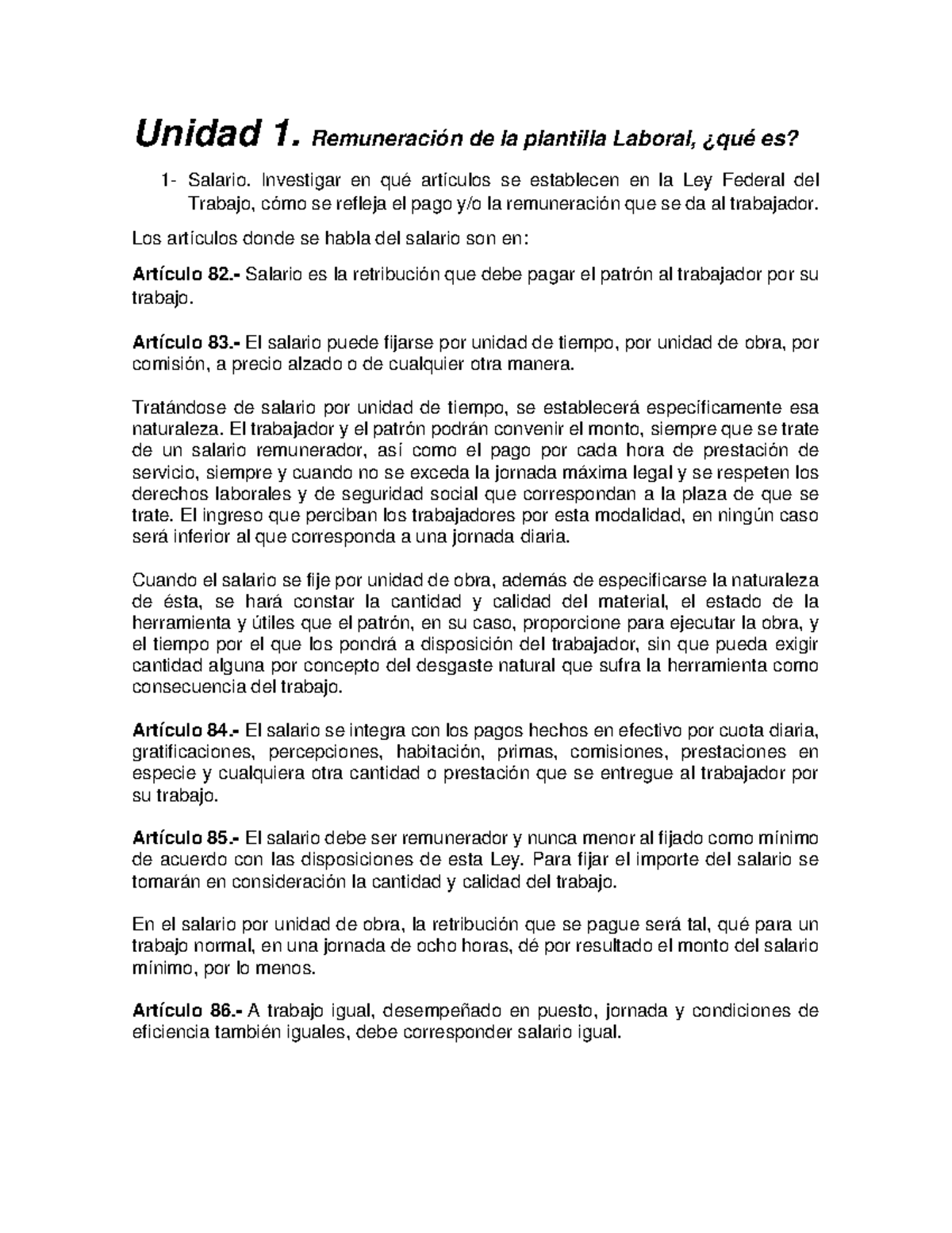 Cuadernillo DE Administracion VI - Unidad 1. Remuneración de la plantilla  Laboral, ¿qué es? 1- - Studocu