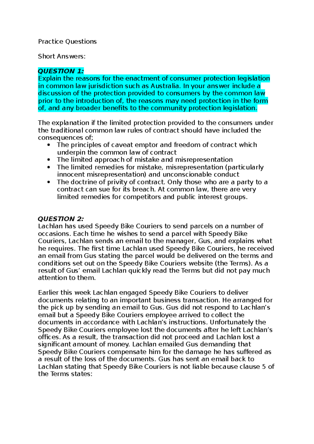 Practice questions - Practice Questions Short Answers: QUESTION 1 ...