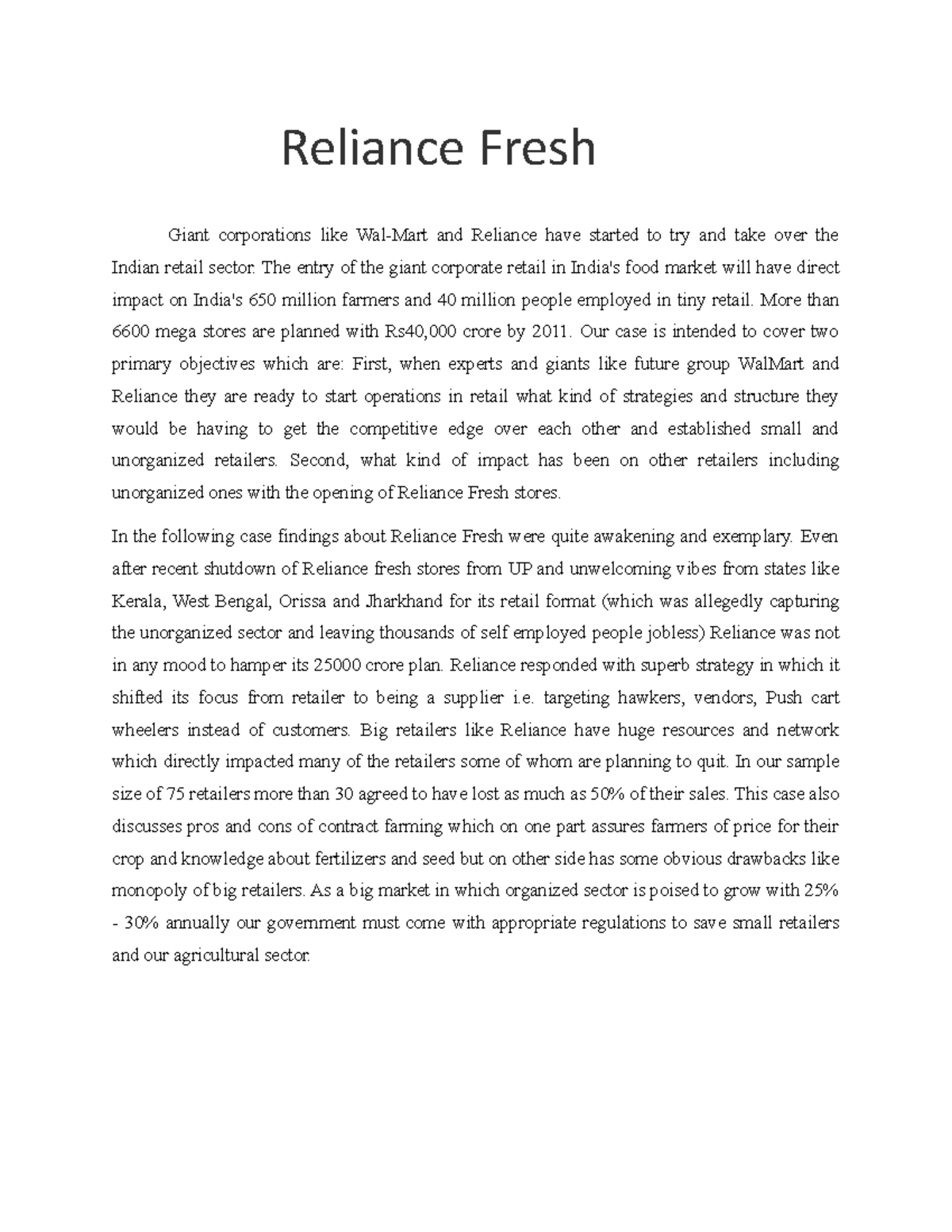 280009087RelianceFresh Reliance Fresh Giant corporations like Wal