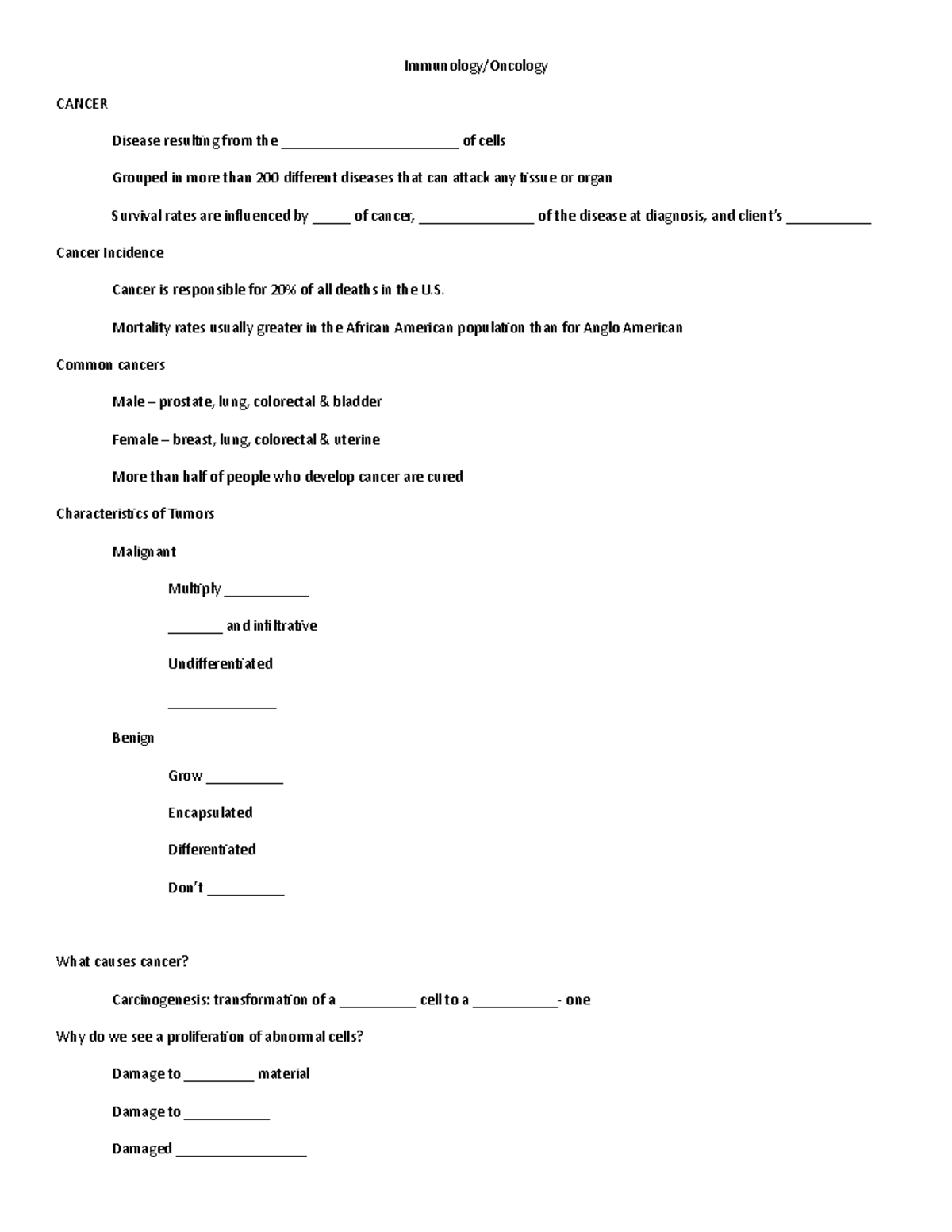 Thursday Lecture - Ms. Johnson - Immunology/Oncology CANCER Disease ...