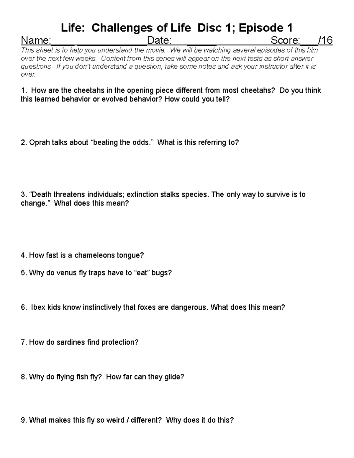 Life episode 1 and 2 - Video notes - Life: Challenges of Life Disc 1 ...