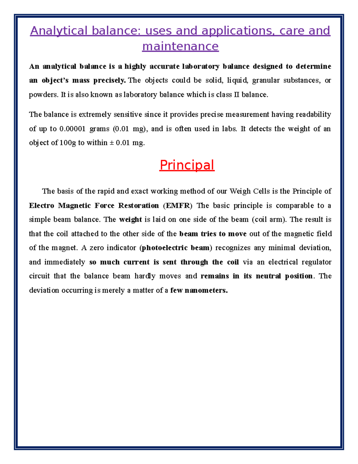 Analytical balance and its principle Analytical balance uses and