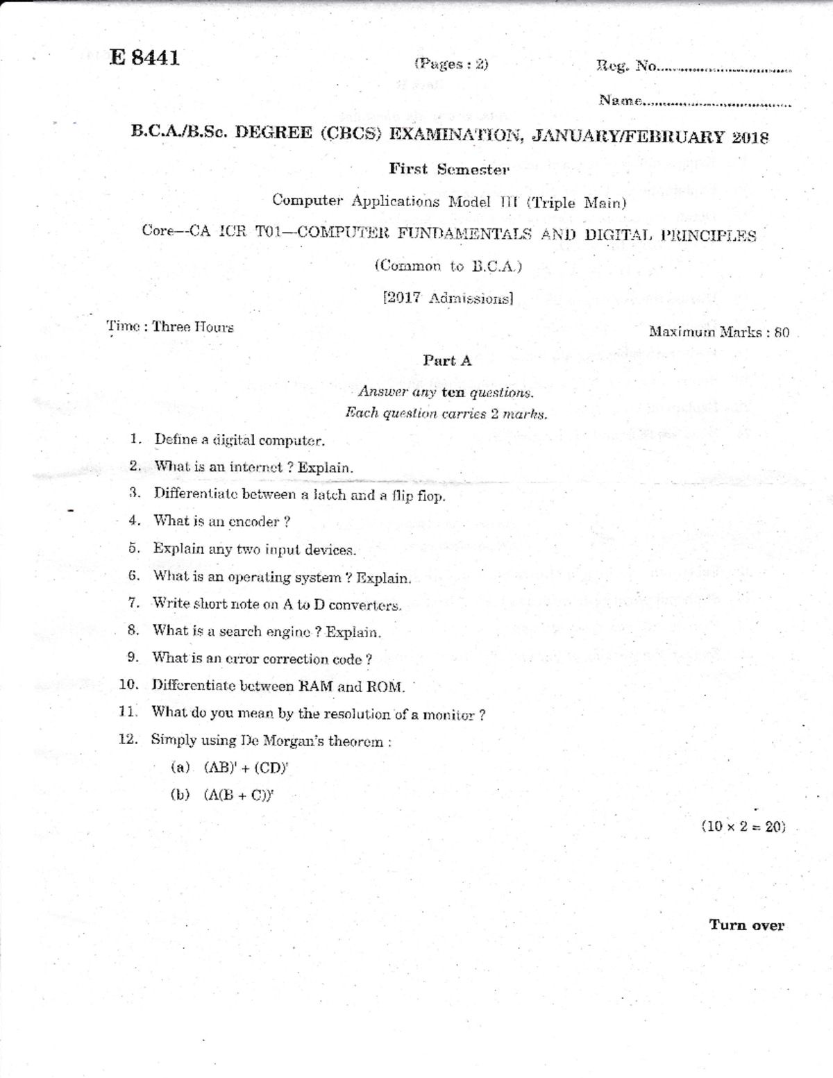 Computer fundamental question paper 2 E 844L {Fngerc ?i Xltg" No,.. Studocu