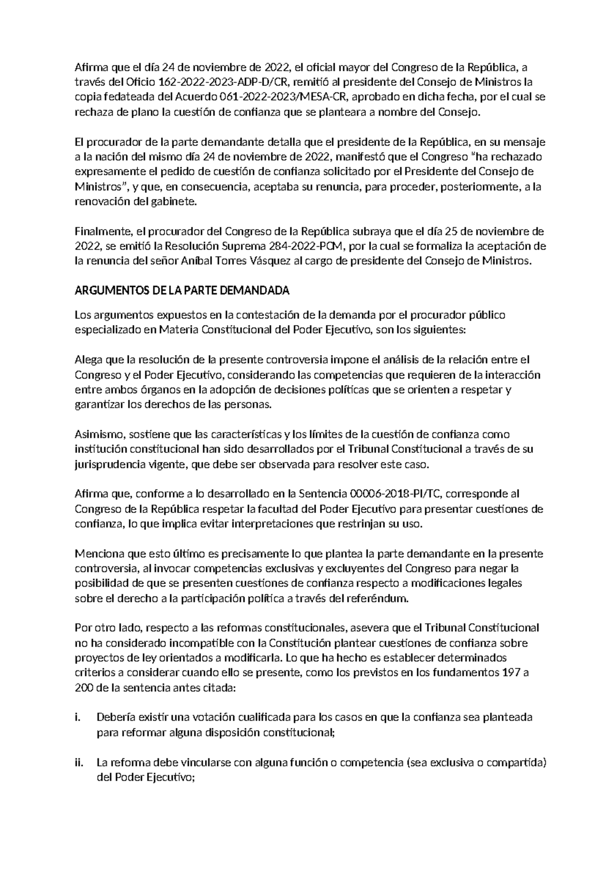 Trabajo sentencia 004-2022 - Afirma que el día 24 de noviembre de 2022