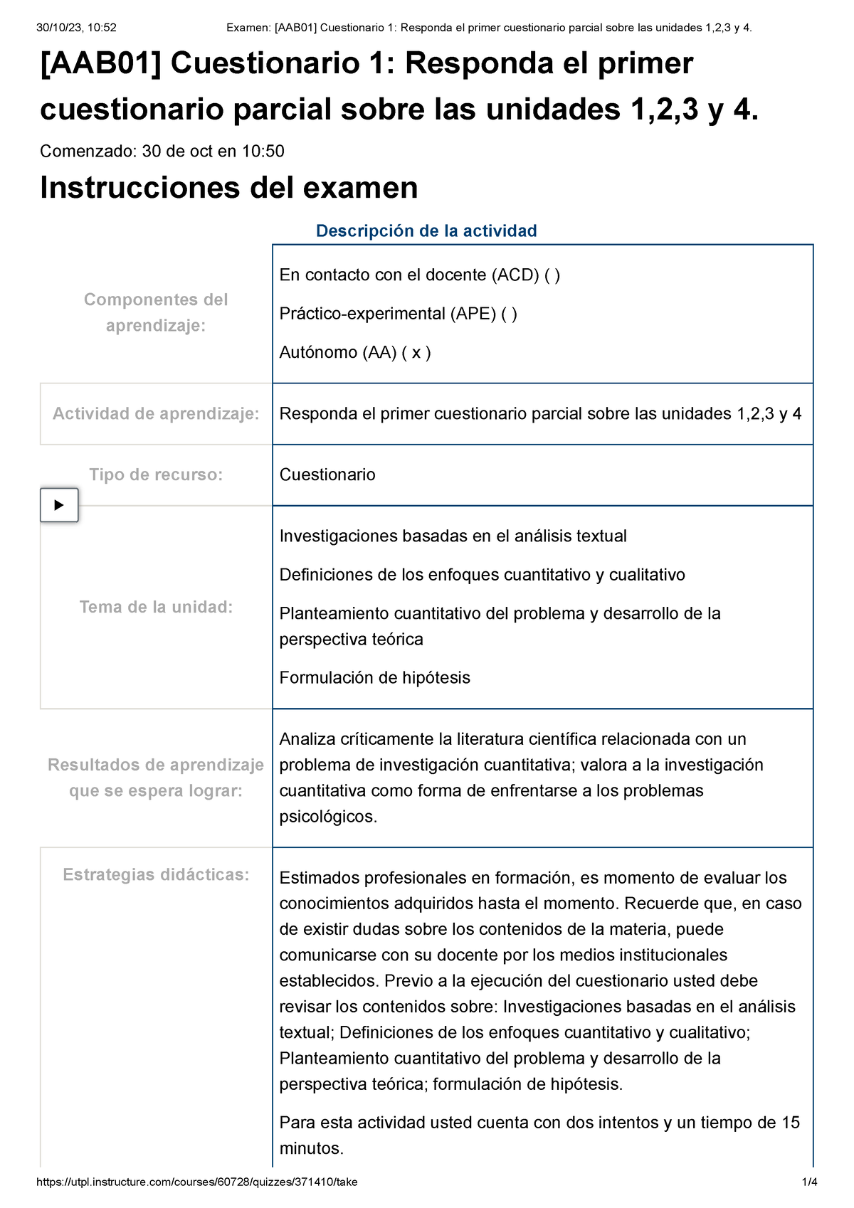 Examen [AAB01] Cuestionario 1 Responda El Primer Cuestionario Parcial ...