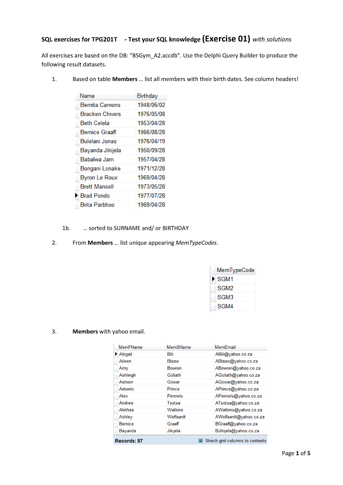 Excercise 01 + Solutions - SQL Exercises For TPG201T - Test Your SQL ...