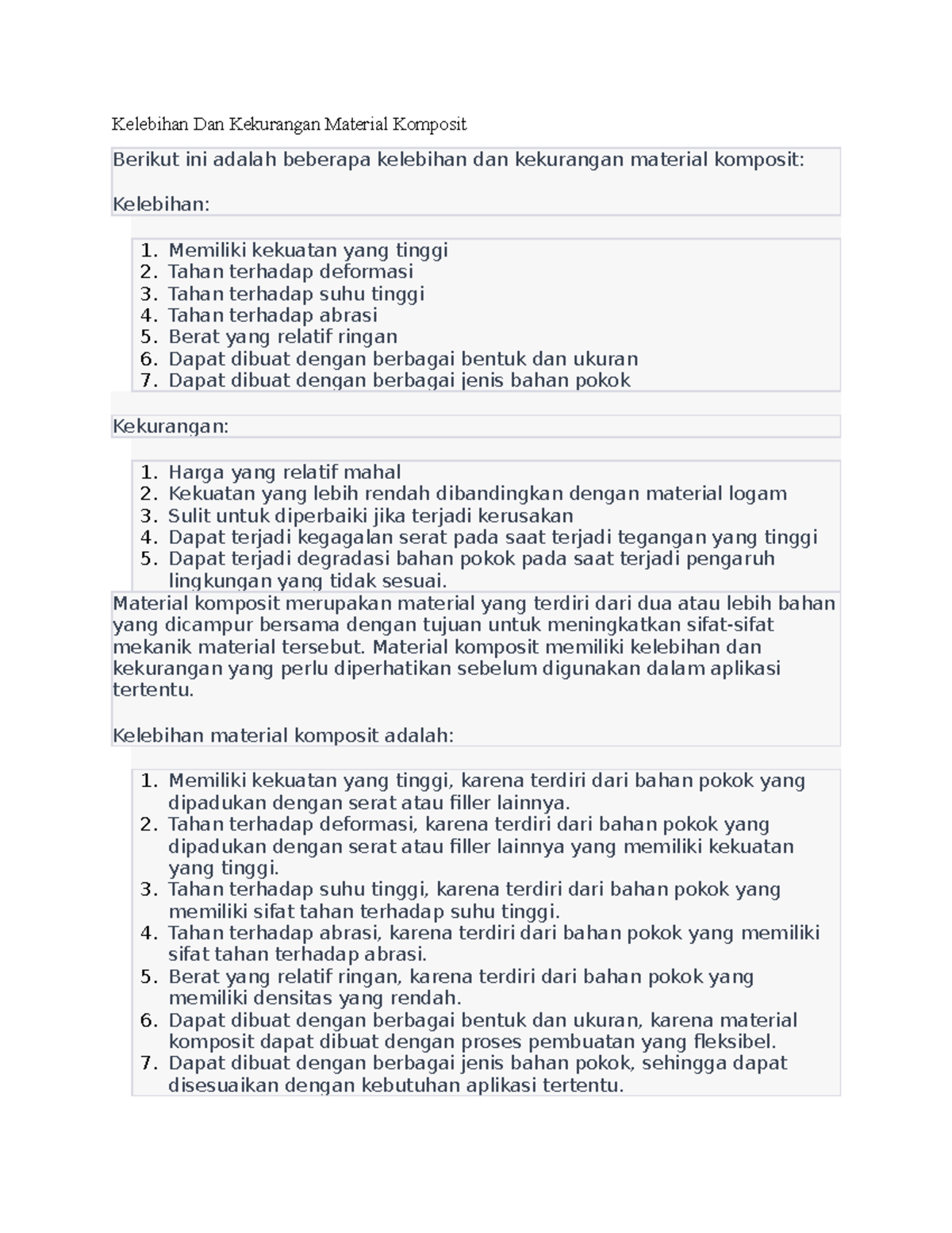 Kelebihan Dan Kekurangan Material Komposi Material komposit merupakan material yang terdiri