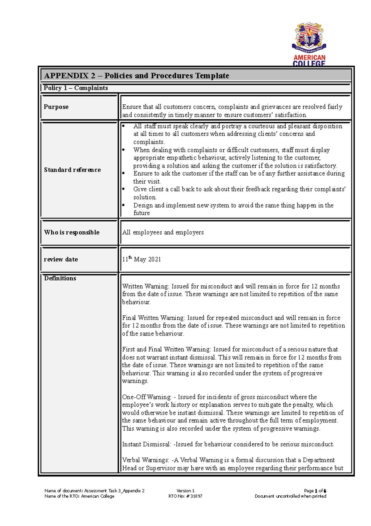 Appendix 2 Policies and Procedures Template - APPENDIX 2 – Policies and ...
