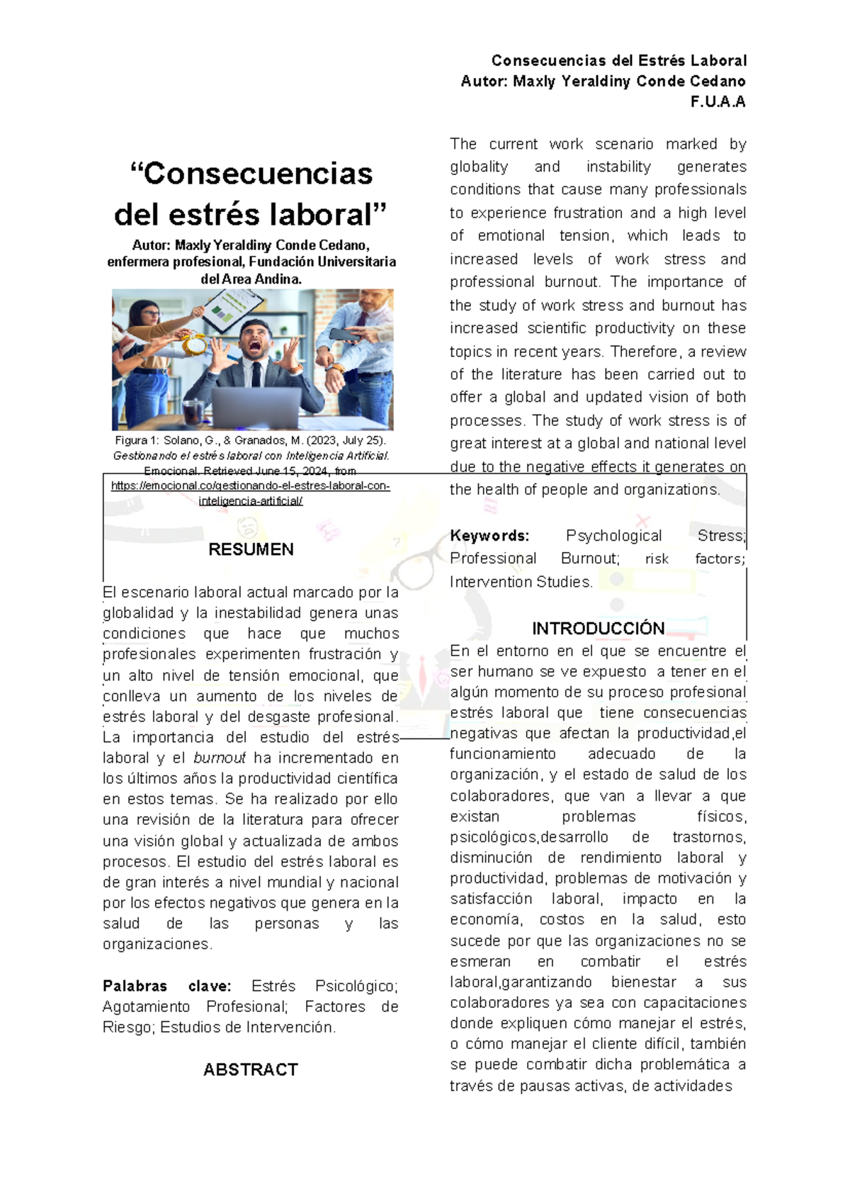 “Consecuencias del estrés laboral”Articulo, Estres - Consecuencias del ...