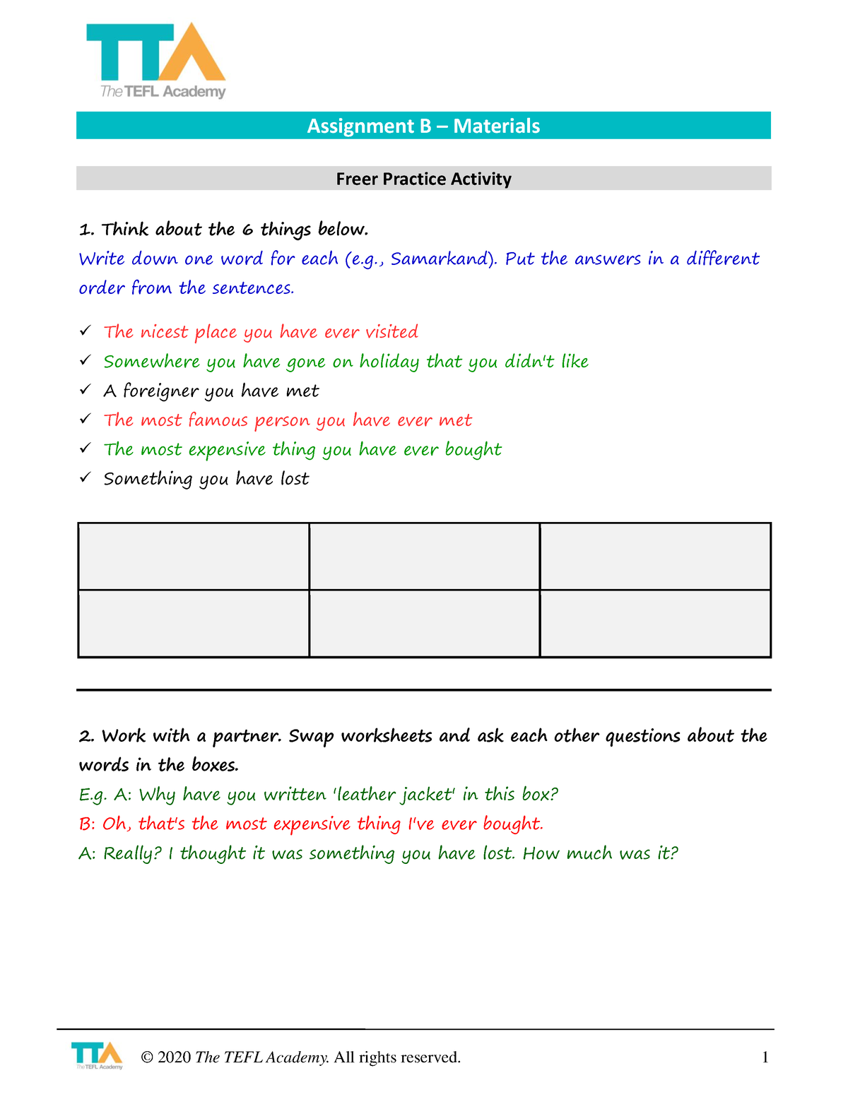 Assignment B Step1 Model 3b Materials Freer Practice Model Answer ...