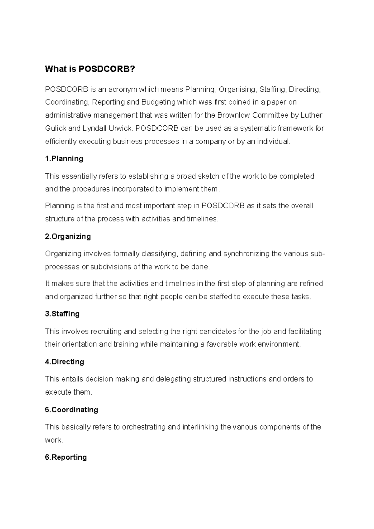 Social work reviewer lecture notes - What is POSDCORB? POSDCORB is an ...