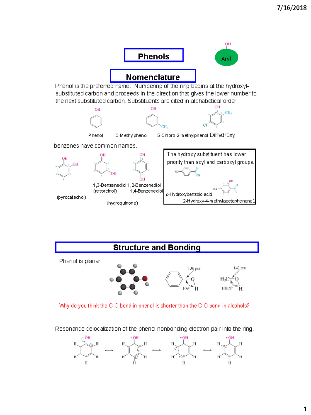 Power Point Presentation Phenols Aryl Nomenclature Phenol is the