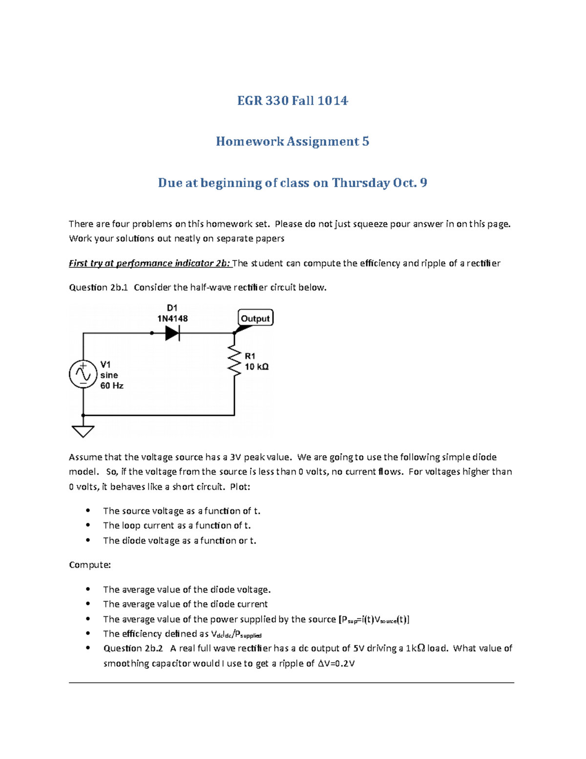 Homework assignment 5 - hw 5 - EGR 330 Fall 1014 Homework Assignment 5 ...