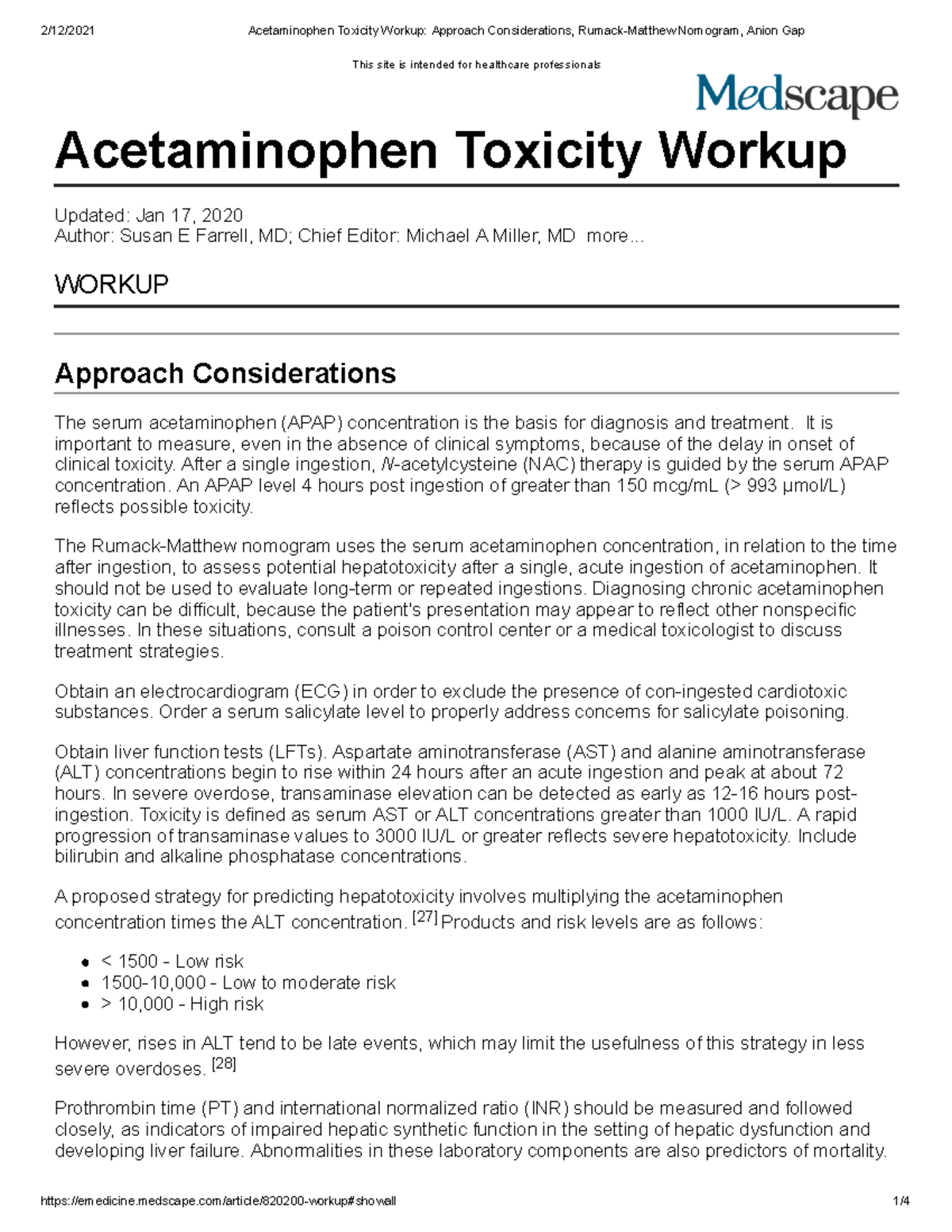 Acetaminophen Toxicity Workup Approach Considerations, RumackMatthew
