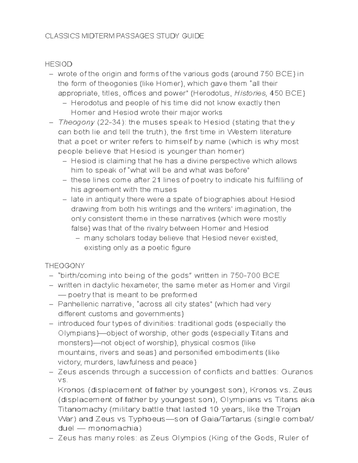 Classics Midterm Passages Study Guide - CLASSICS MIDTERM PASSAGES STUDY ...